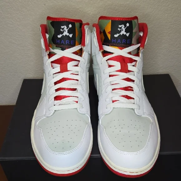Men's Size 15 Jordan 1 Mid Hare 2015 White and Red Sneakers - Picture 1 of 13
